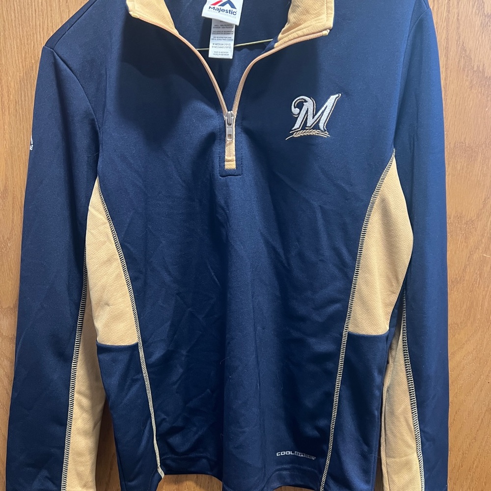 Majestic Milwaukee Brewers Blue and Gold Pullover